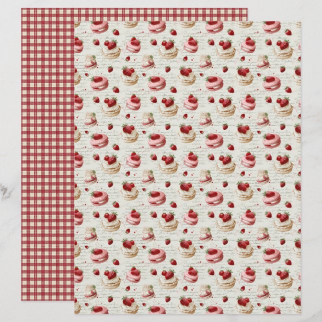 Vintage Strawberry Pie Scrapbook Paper (Front/Back)