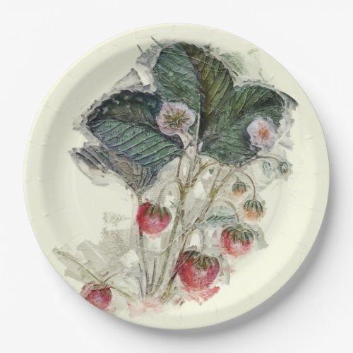 Vintage Strawberry Plant and Blossoms Paper Plates