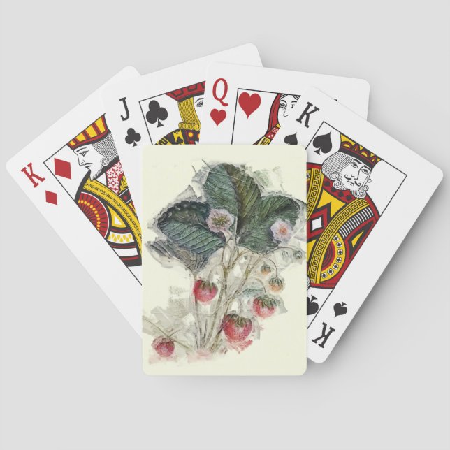 Vintage Strawberry Plant and Blossoms Poker Cards (Back)