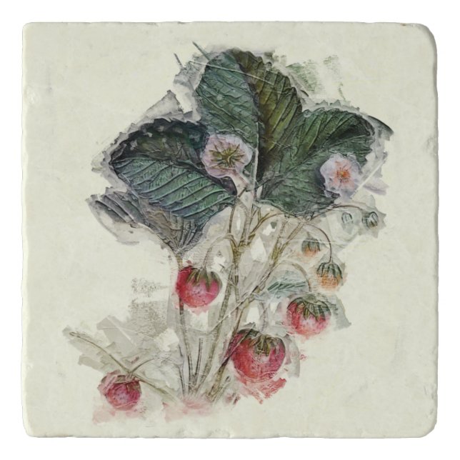 Vintage Strawberry Plant and Blossoms Trivet (Front)