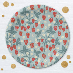 Vintage Strawberry Plant Pattern Paper Plates