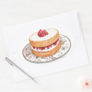 Vintage strawberry shortcake dessert oval sticker