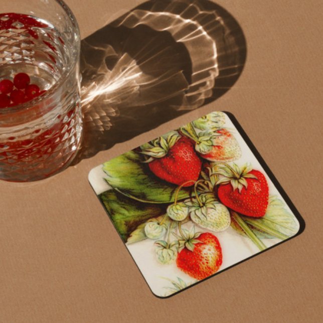 Vintage strawberry square paper coaster (Creator Uploaded)