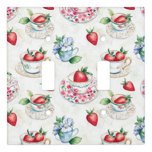 Vintage Strawberry Teacup Floral Pattern Light Switch Cover