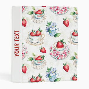 Vintage Strawberry Teacup Floral Pattern Mini Binder