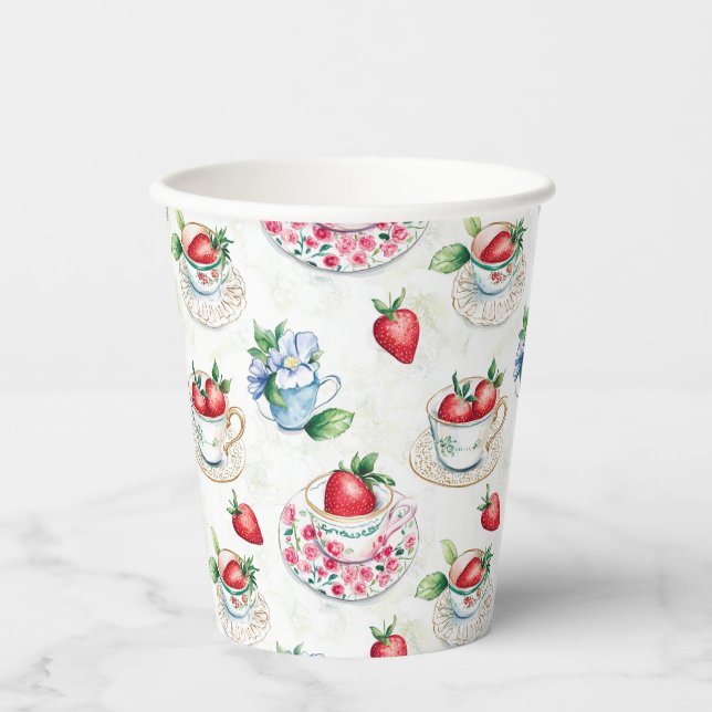 Vintage Strawberry Teacup Floral Pattern Paper Cups (Front)