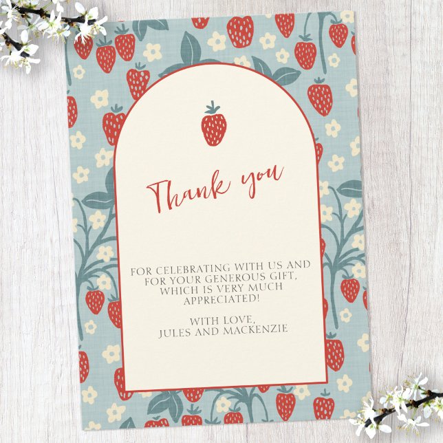 Vintage Strawberry Thank You Card (Strawberry baby shower thank you card)