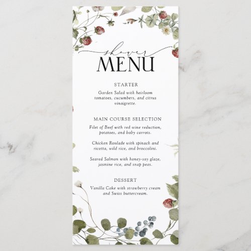 Vintage Strawberry Watercolor Bridal Shower Menu