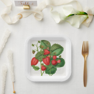 Vintage Strawberry With Foliage Paper Plates