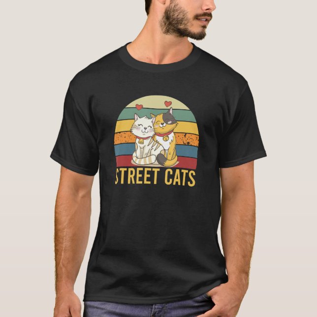 Vintage Street Cats Retro   Funny Cat T-Shirt (Front)