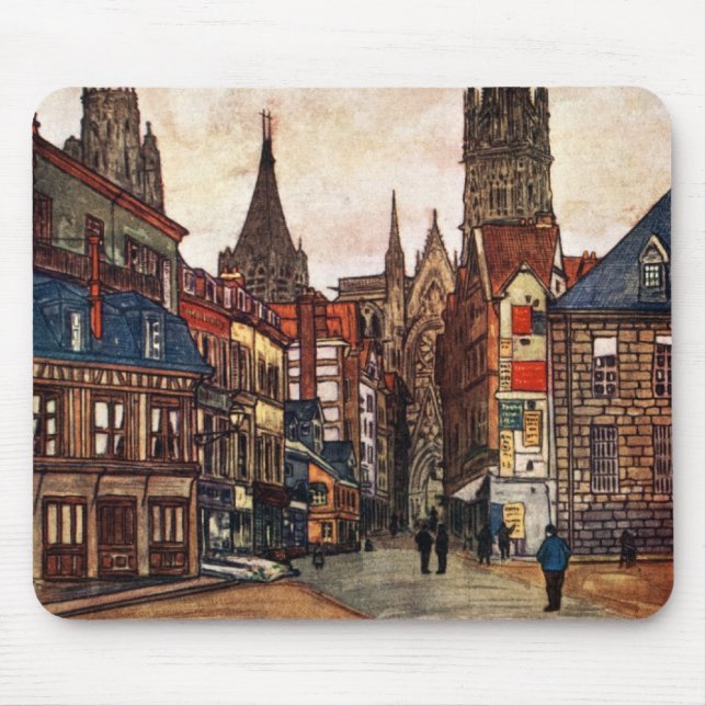 Vintage Street Scene Rouen France Medieval Mouse Pad (Front)