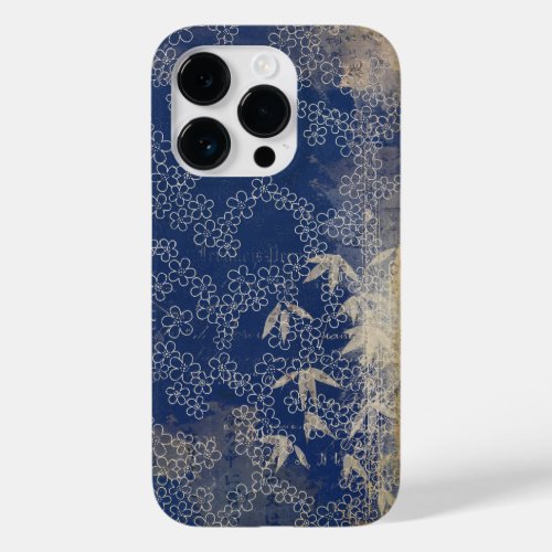 Vintage Stressed Japanese Paper Bamboo and Leaves Case_Mate iPhone 14 Pro Case