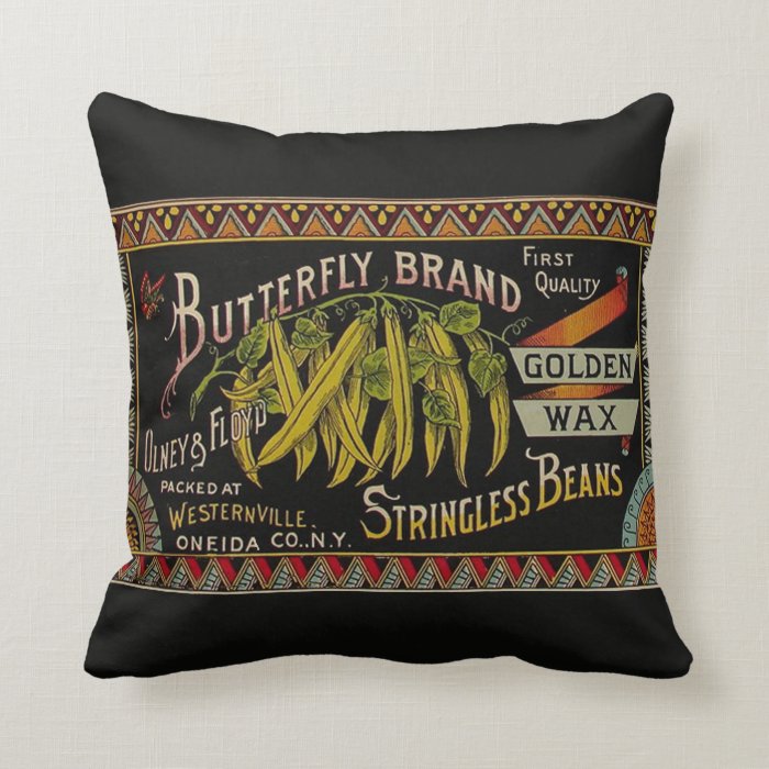 Vintage String Beans Label Pillow