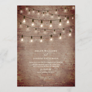 Vintage String Light Industrial Brick Virtual Invitation