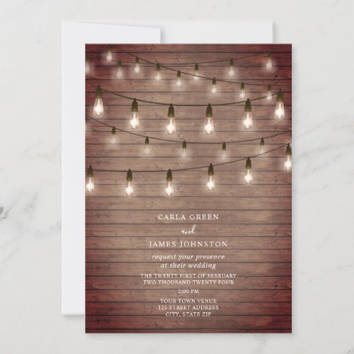Vintage String Lightbulbs Wood Wedding Invitation