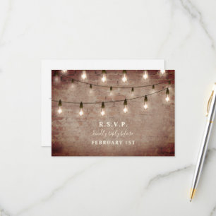 Vintage String Lights Industrial Brick Wedding RSVP Card