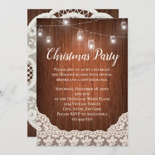 Vintage String Lights Mason Jar Christmas Party Invitation