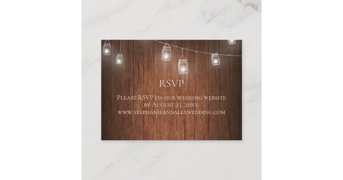 Vintage String Lights Mason Jar Lace Wood Wedding Business Card | Zazzle