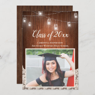 Vintage String Lights Mason Jar Photo Graduation Invitation