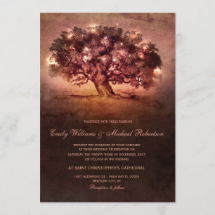 Vintage String Lights Oak Tree Country Wedding Invitation