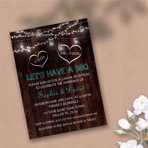 Vintage String Lights Old Barn I DO BBQ Invitation