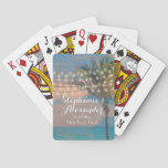 Vintage String Lights Sunset Beach Wedding Poker Cards