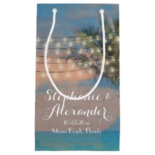 Vintage String Lights Sunset Beach Wedding Small Gift Bag