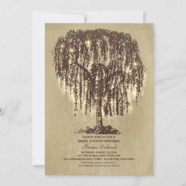 Vintage String Lights Tree Rustic Bridal Shower Invitation (Front)