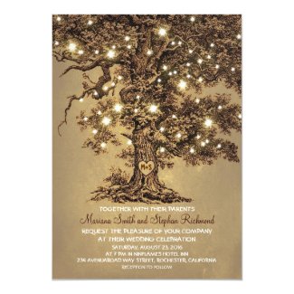 Vintage String Lights Tree Rustic Country Wedding Card