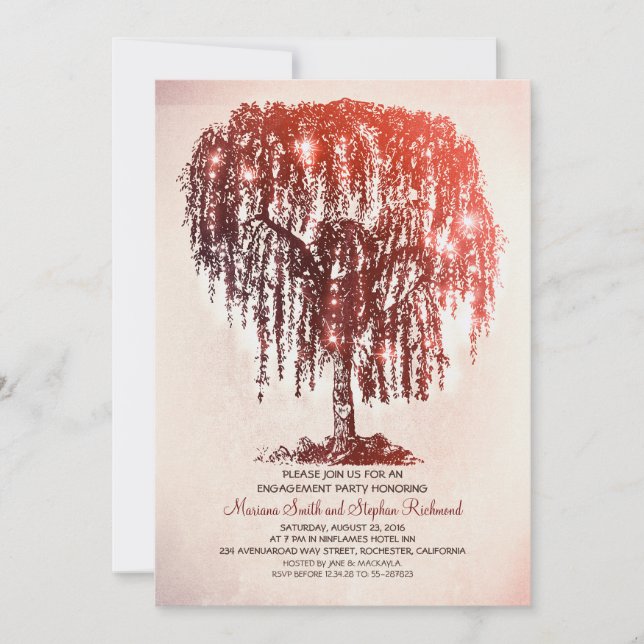 Vintage String Lights Tree Rustic Engagement Party Invitation (Front)