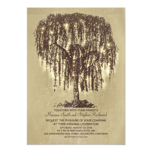 Vintage String Lights Tree Rustic Wedding Invites