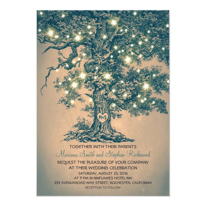 Vintage String Lights Tree Rustic Wedding Invites Zazzle Com