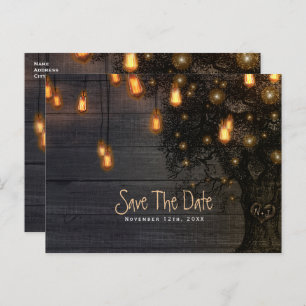 Vintage String Lights & Tree Wedding Save the Date Announcement Postcard