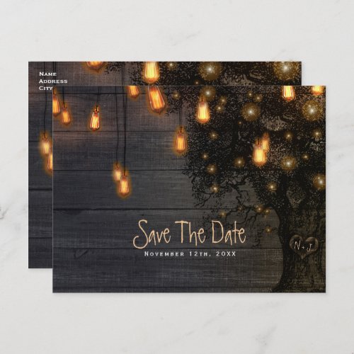 Vintage String Lights  Tree Wedding Save the Date Announcement Postcard