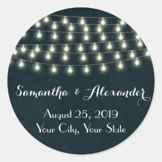 Vintage String Lights Wedding Envelope Seal/ Favor Classic Round Sticker