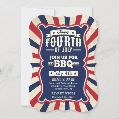 Vintage Stripe 4th of July Party Personalized Invites
