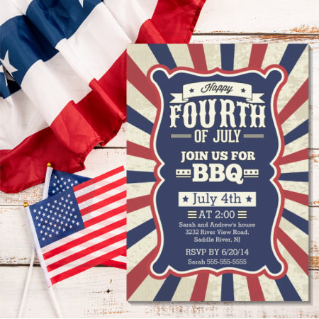 Vintage Stripe 4th Of July Party Invitation
