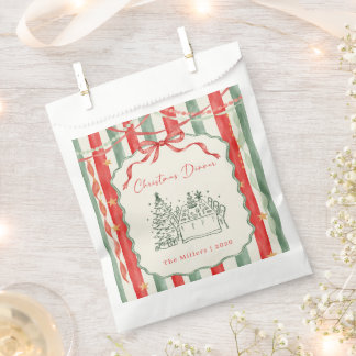Vintage Stripe Bow Christmas Dinner Favor Bag