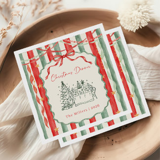 Vintage Stripe Bow Christmas Dinner Napkins
