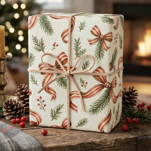 Vintage Stripe Bow Christmas Wrapping Paper