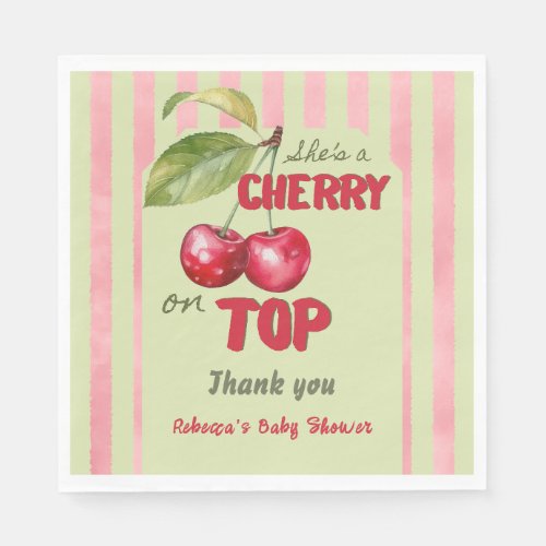 Vintage Stripe Cherry Garden Baby Shower Napkins