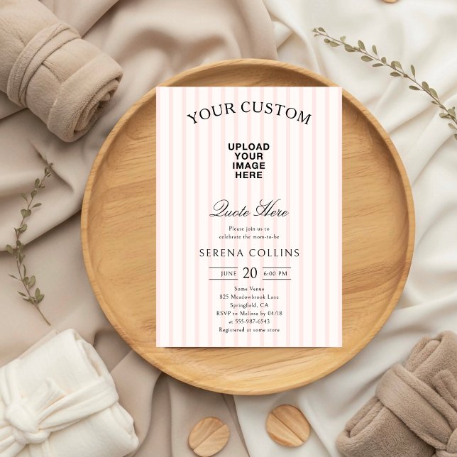 Vintage Stripe Custom Image Blush Baby Shower  Invitation (Creator Uploaded)