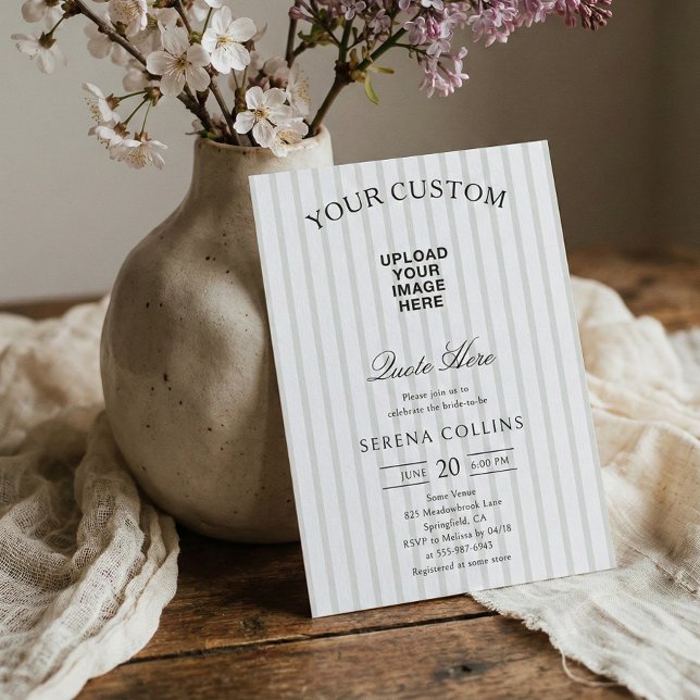 Vintage Stripe Custom Image Sage Bridal Shower  Invitation (Creator Uploaded)