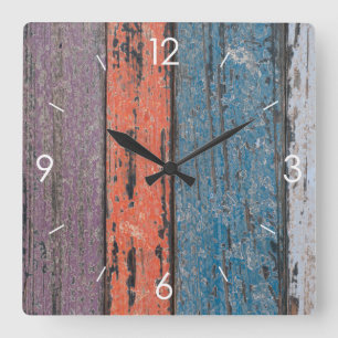 Vintage Stripe Design Rustic Country Wooden Decor Square Wall Clock