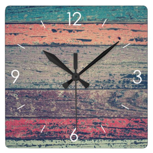 Vintage Stripe Design Rustic Country Wooden Decor Square Wall Clock