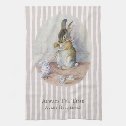 Vintage Stripe Miss Bunny Teatime Kitchen Towel