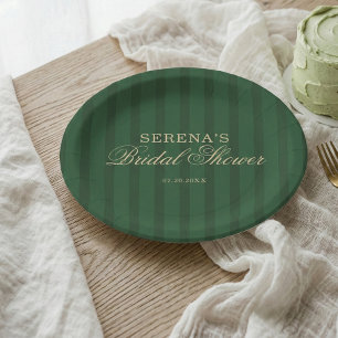 Vintage Striped Classic Script Bridal Shower Paper Plates
