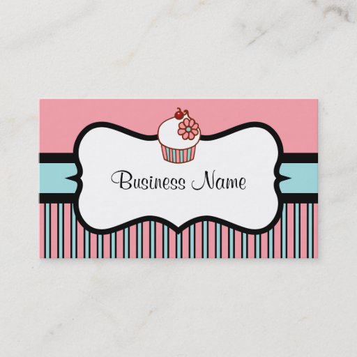 Customizable Vintage  Striped Cupcake Business Card