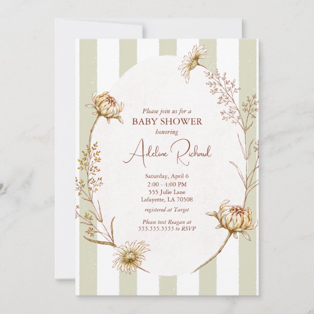 Vintage Striped Floral Baby Shower Invitation (Front)