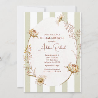 Vintage Striped Floral Bridal Shower Invitation
